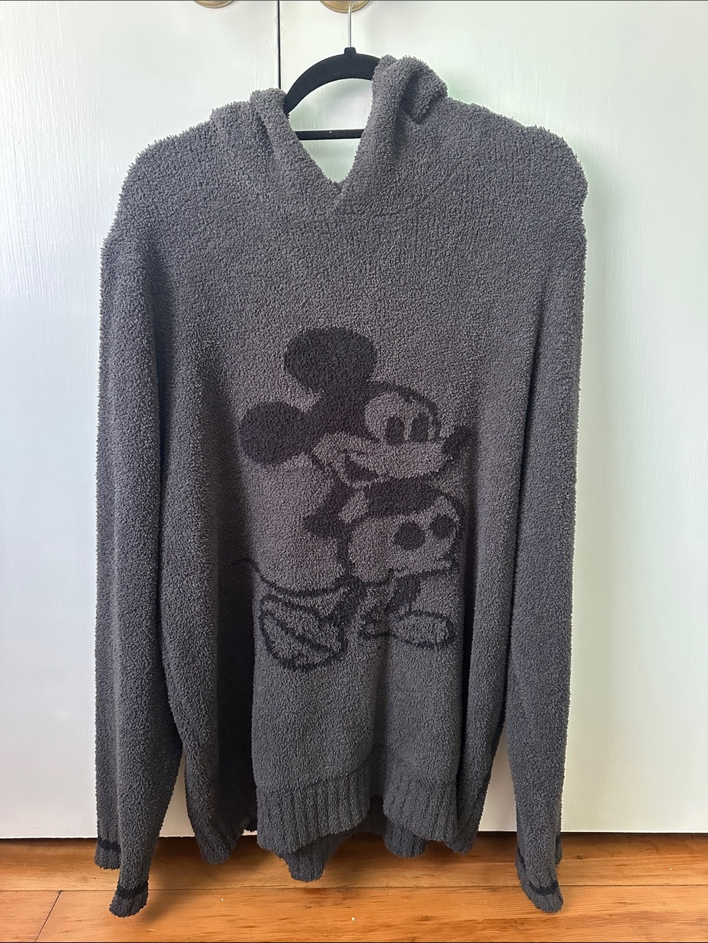 Mickey Mouse Gray Fuzzy Hooded oversized Sweater
